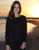 Black-Low-Tie-Back-3/4-Sleeve-Top-TT127