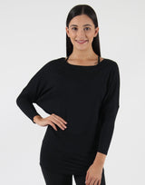 Black-Low-Tie-Back-3/4-Sleeve-Top-TT127