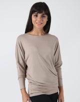 Mocca-Low-Tie-Back-3/4-Sleeve-Top-TT127