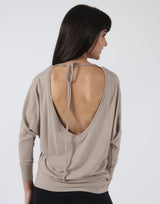 Mocca-Low-Tie-Back-3/4-Sleeve-Top-TT127
