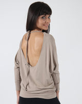 Mocca-Low-Tie-Back-3/4-Sleeve-Top-TT127