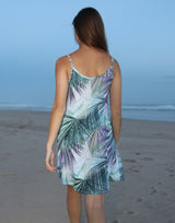 Tropical-Leaf-Strappy-Dress-With-Front-Pleats-AC275