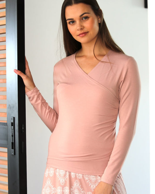 Rose-Long-Sleeve-Wrap-Top-with-Ruched-Side--TL050